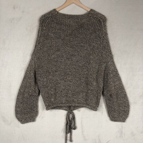 SOYER Alpaca Mohair Merino Wool Blend Sweater Sz S Brown Chunky Knit Drawstring - Picture 2 of 9